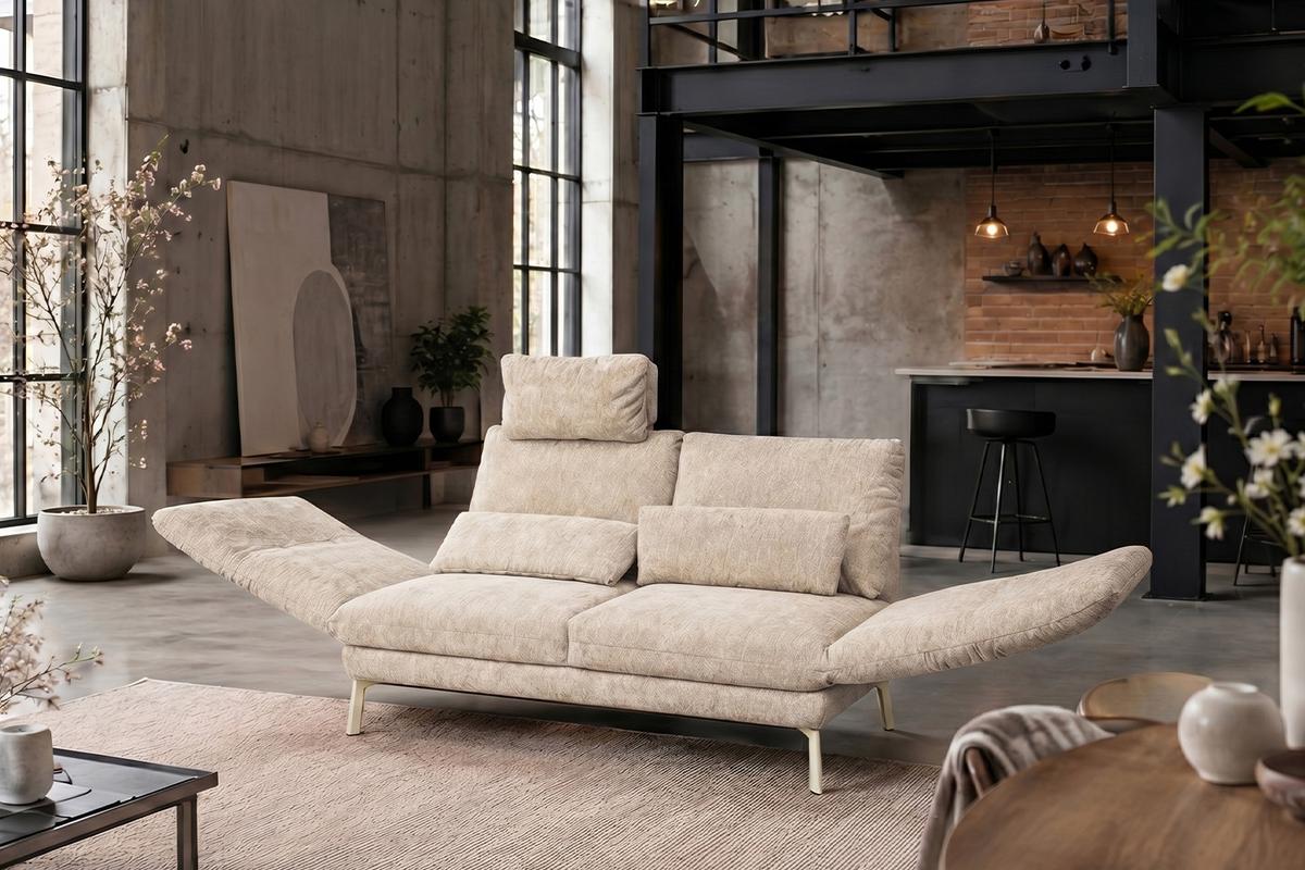 SOFA HOLLY Weiß Flachgewebe - Weiß/Braun, Textil/Metall (176/90/92cm) - KAWOLA
