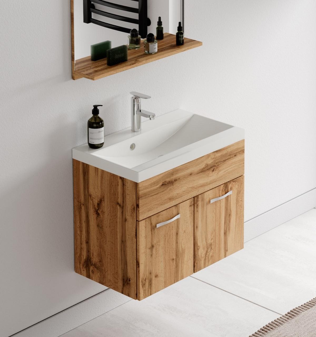 BADMÖBEL-SET Montreal 02 3 Teile Eiche - 60 x 35 x 51 cm - Chromfarben/Eichefarben, Holz/Metall (60/51/35cm) - Badplaats