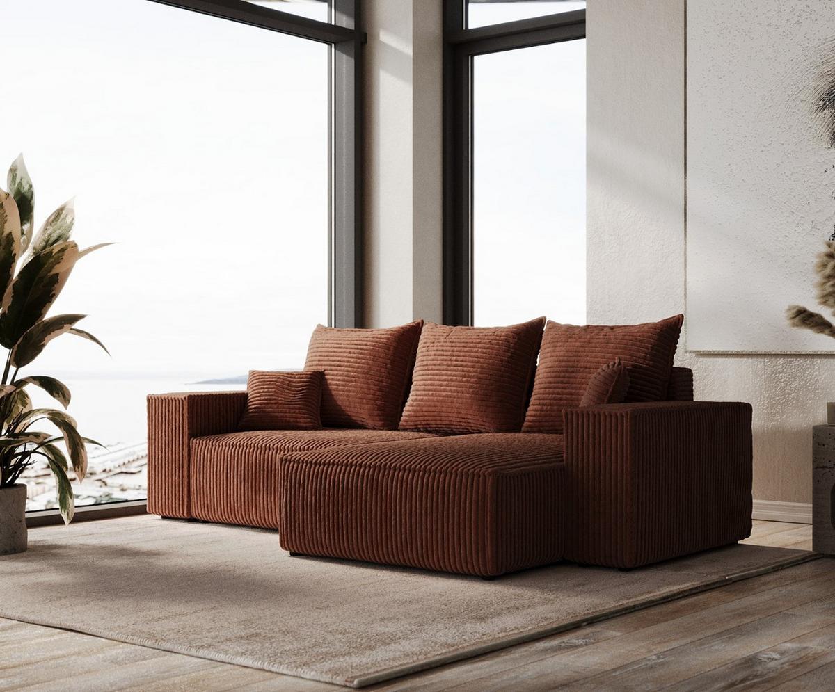 ECKSOFA SENSO mit Schlaffunktion Kupfer im Tilia Stoff - Schwarz/Kupferfarben, Holz/Holzwerkstoff (255/148cm) - AltaBeds