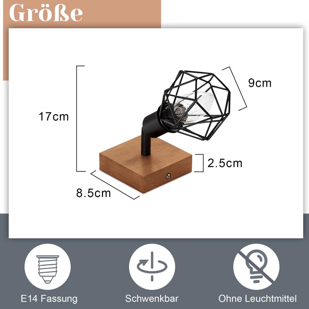 DECKENSTRAHLER Schläger 1-flammig 17/9/9 cm - Schwarz, Metall (17/9/9cm) - Nettlife