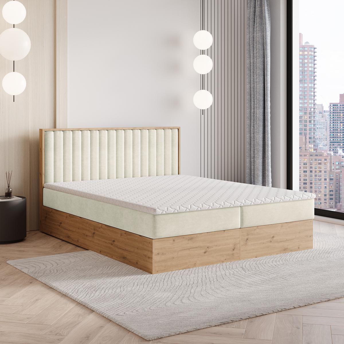 BOXBETT VARELI 140x200 cm mit Matratze und Topper - Creme - Creme, Holz (140/200cm) - MASSENO