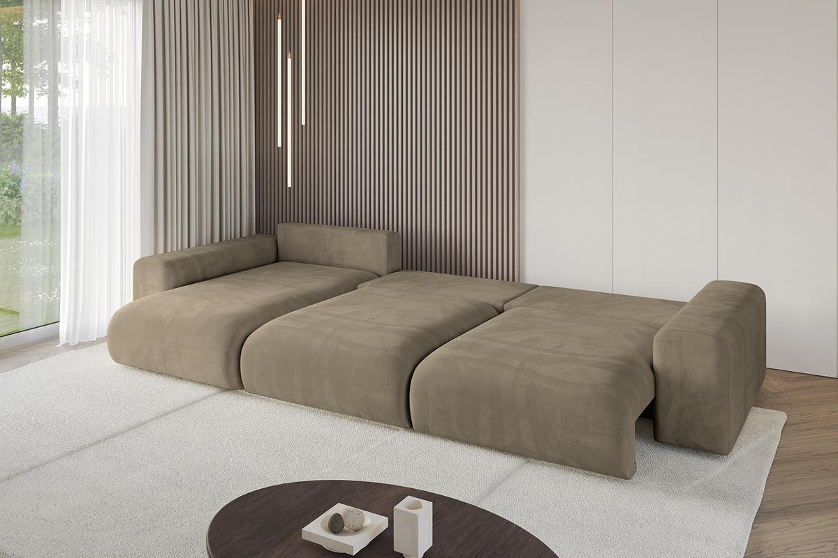 ECKSOFA Ottomane links ESKAR-L2 364x176x72 Braun Velours - Schwarz/Braun, Holzwerkstoff/Kunststoff (364/176cm) - ALTDECOR