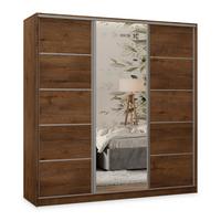 SCHWEBETÜRENSCHRANK PINA 180/205/58 cm 3-türig mit Spiegel und Schubladen Eiche Lefkas - Eichefarben/Silberfarben, Holzwerkstoff (180/205/58cm) - MASSENO