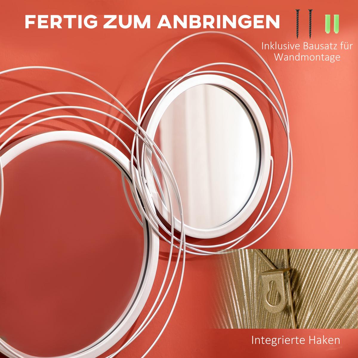 4ER Set Spiegel für Wanddekoration, Wanddekoration mit 4 runden Spiegeln Metall - Silberfarben, Metall (4/56/107cm) - HOMCOM