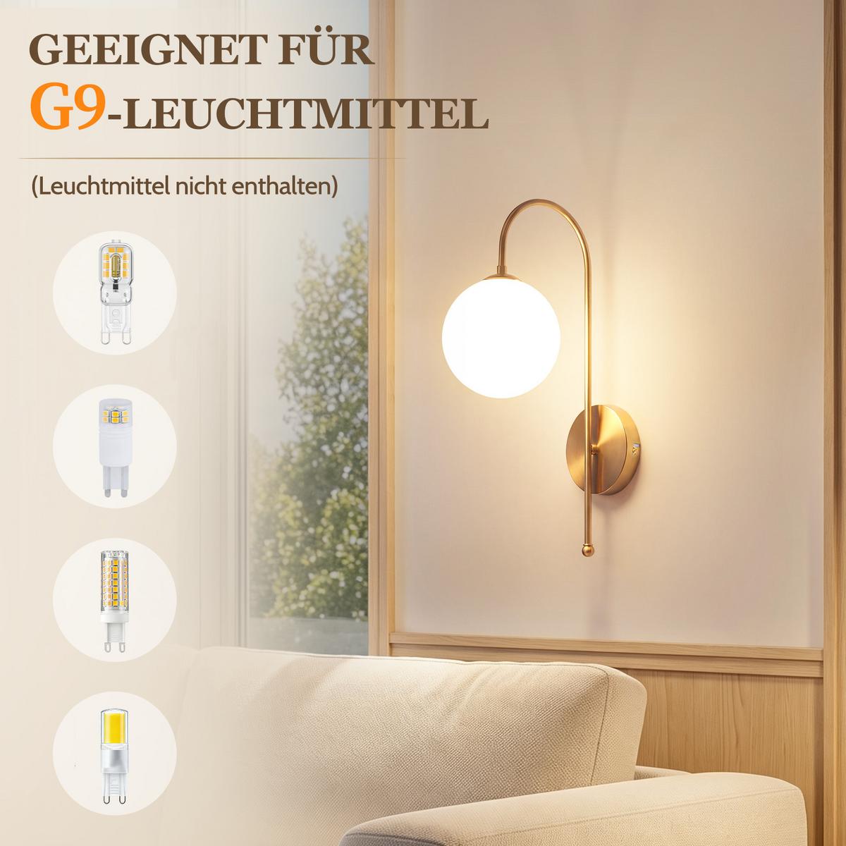 WANDLEUCHTE Myveth 26/15/47 cm - Goldfarben/Weiß, Glas/Metall (15/47/26cm) - ZMH