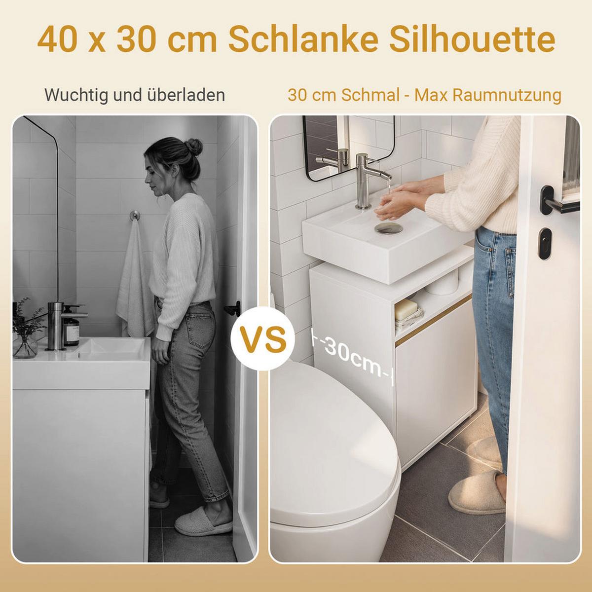 WASCHBECKENUNTERSCHRANK Schmal mit U-Aussparung 40x60x30cm - Weiß, Holzwerkstoff (40/60/36cm) - SoBuy