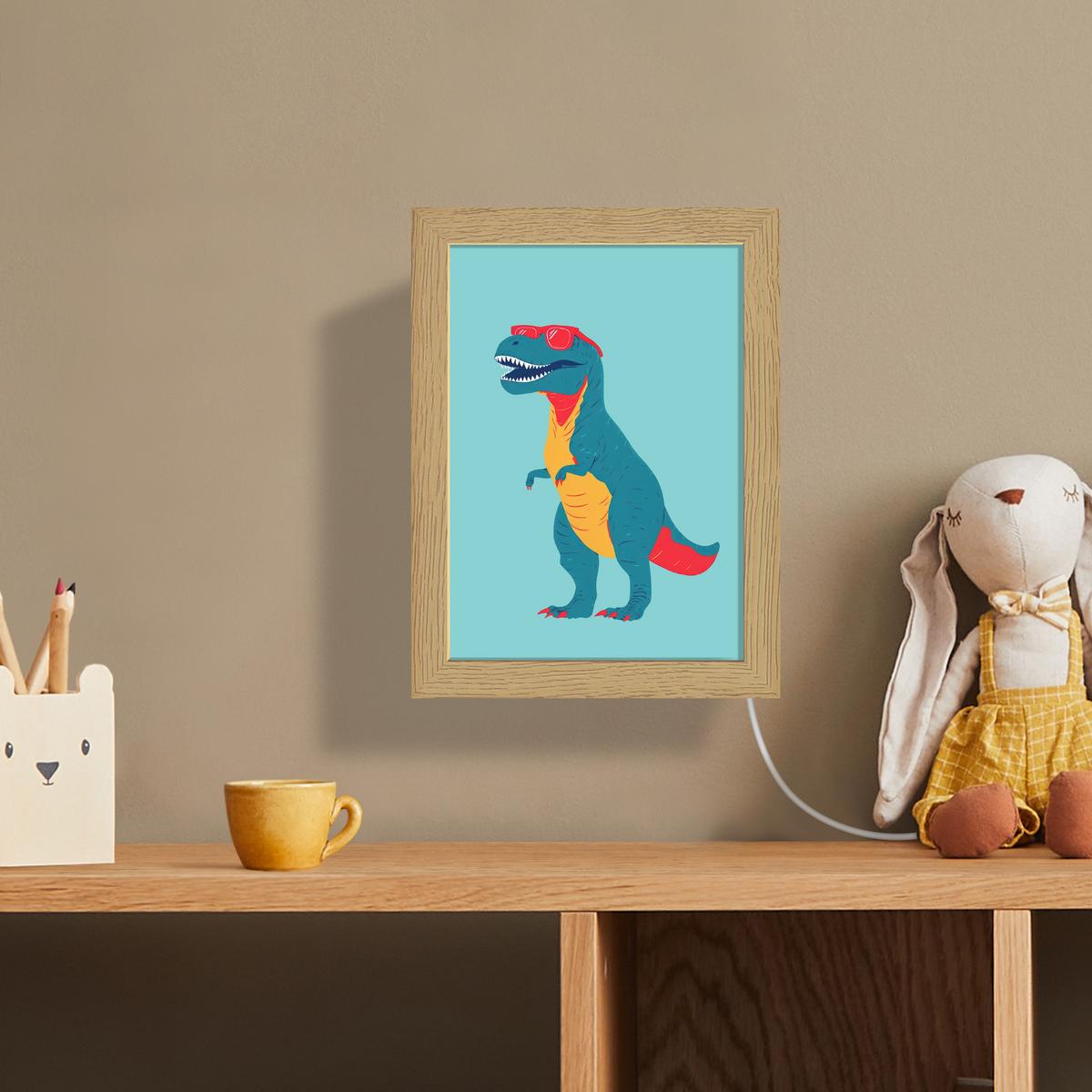 WANDLEUCHTE Dinosaurier - Blau - Sonnenbrille 15x20 cm - Hellblau, Holzwerkstoff (15/20/8cm) - OnlyWow