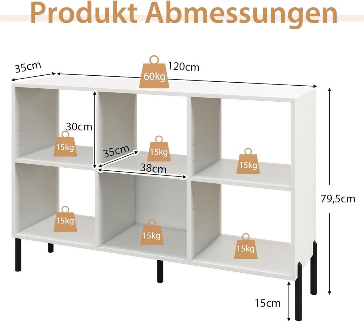 BUCHERREGAL Weiß - Weiß, Holz (120/80/35cm) - COSTWAY