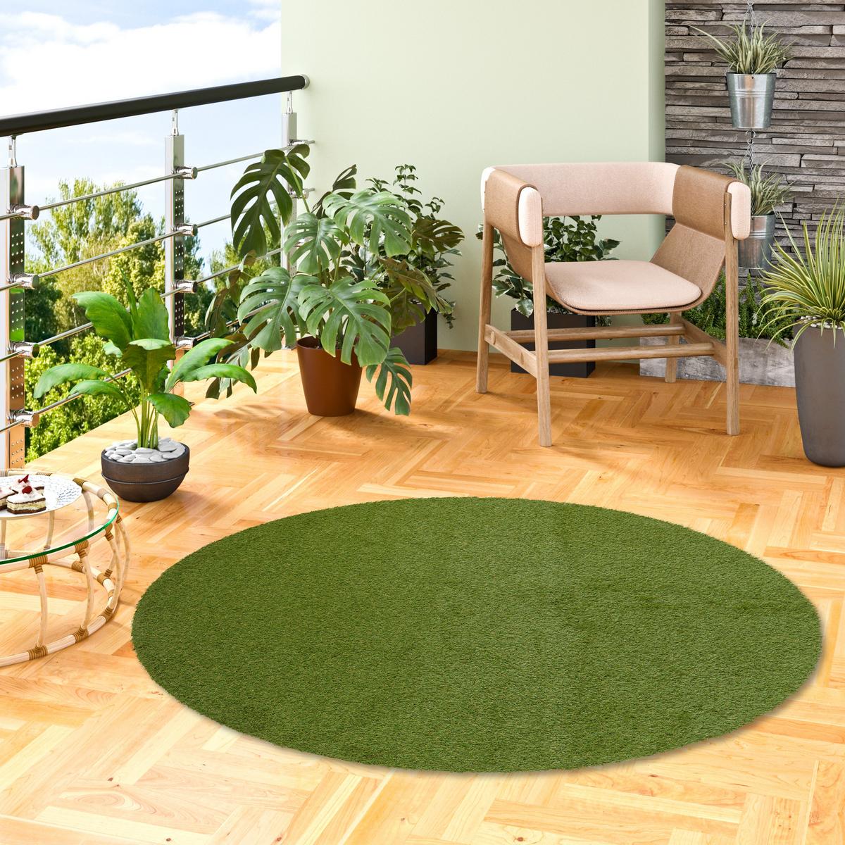 LUXUS KUNSTRASEN RASENTEPPICH WEMBLEY RUND - Grün, Textil (133/133cm) - Snapstyle