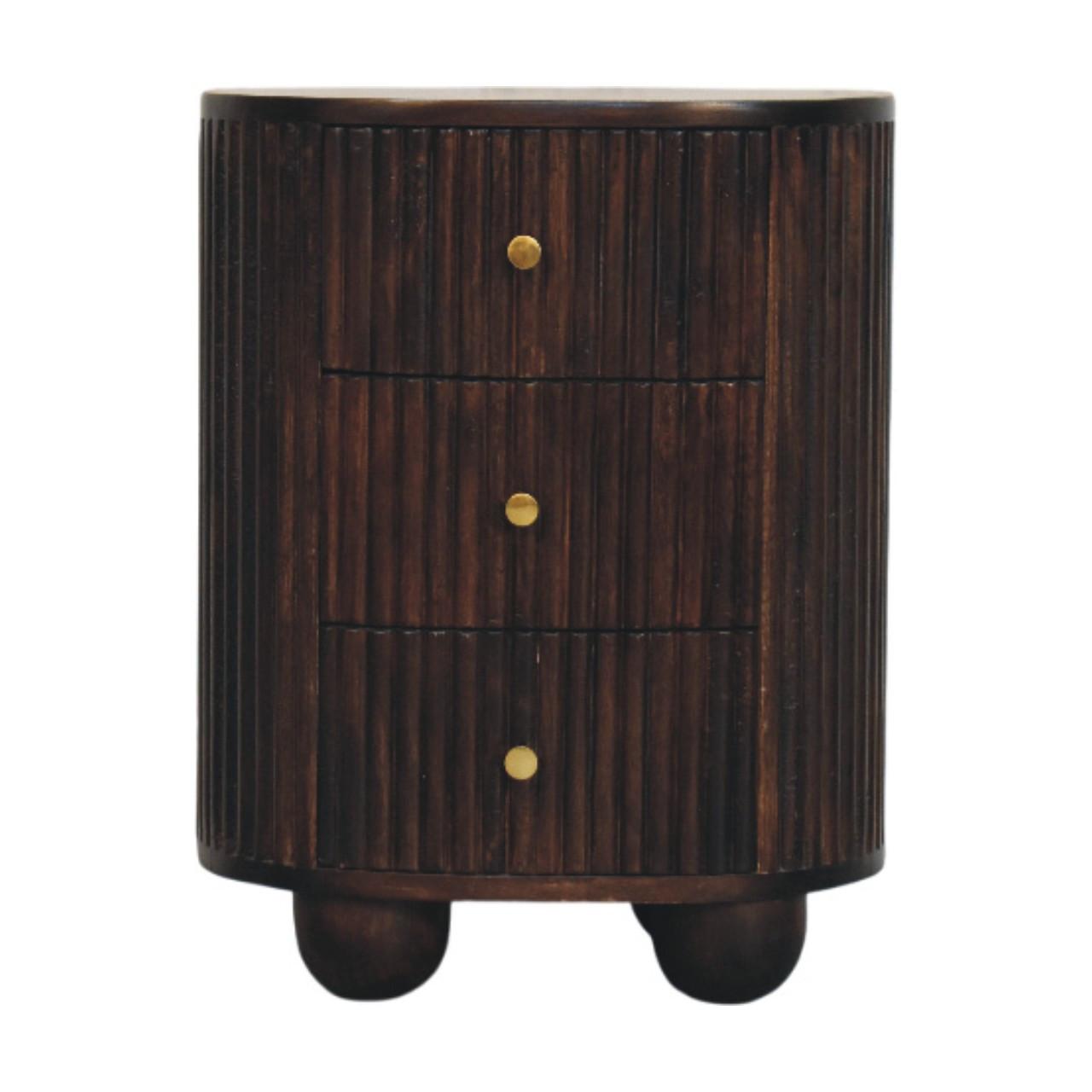 NACHTKASTEN Geschwungen Geriffelt, 3 Schubladen, Dunkelbraun - Dunkelbraun/Messingfarben, Holz/Metall (45/57/35cm) - Artisan Furniture