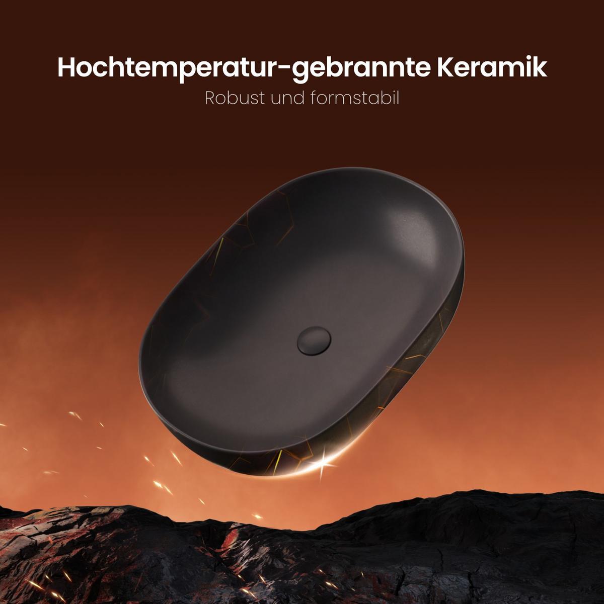 WASCHBECKEN Quadratisch R-Ecken Schwarz 60/41,5/13,5 cm - Schwarz, Keramik (59.5/13.5/41.5cm) - EMKE
