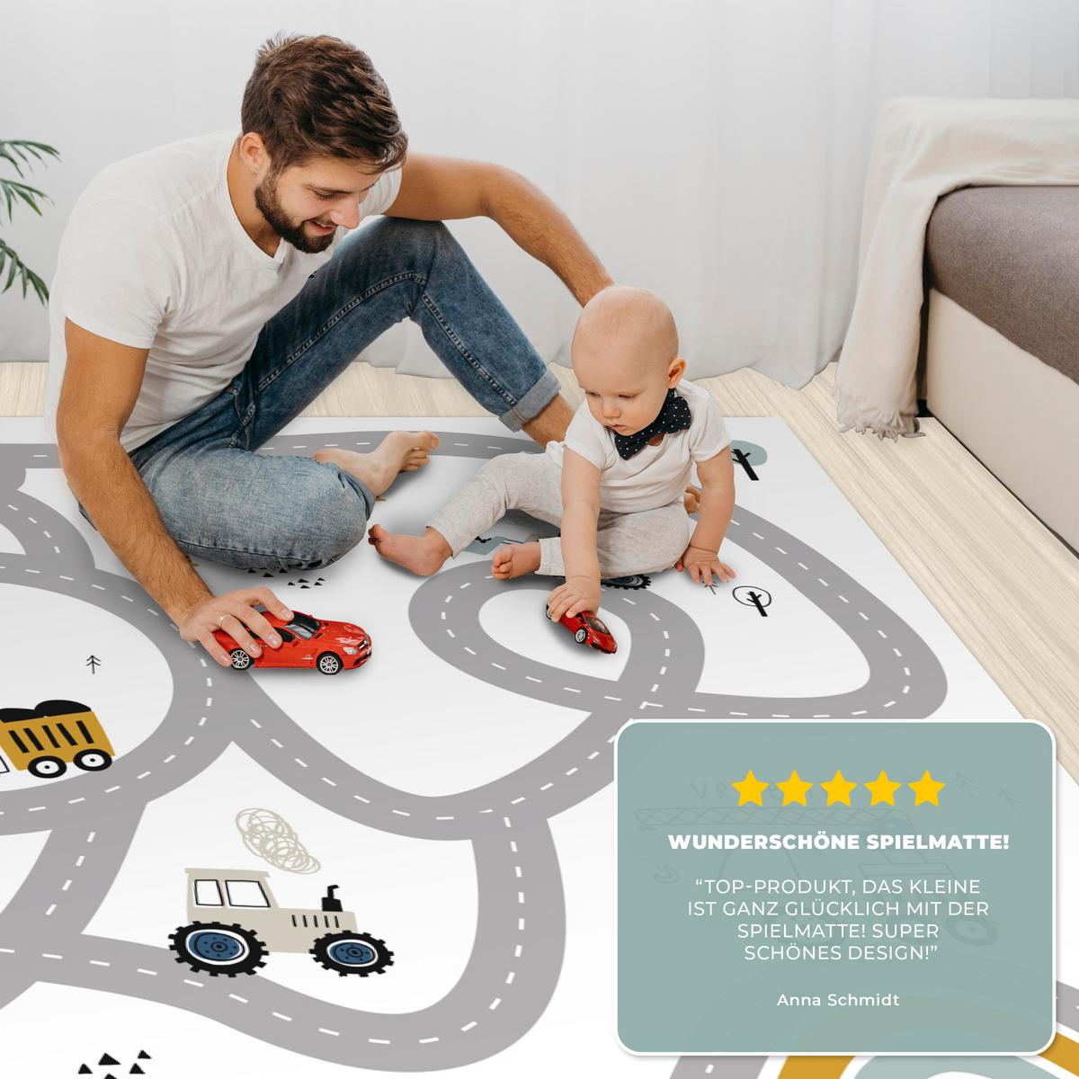KINDERTEPPICH Baustelle - Bagger - Auto - Regenbogen - Design Spielteppich 180x120 cm - Weiß, Kunststoff (180/0.3cm) - OnlyWow