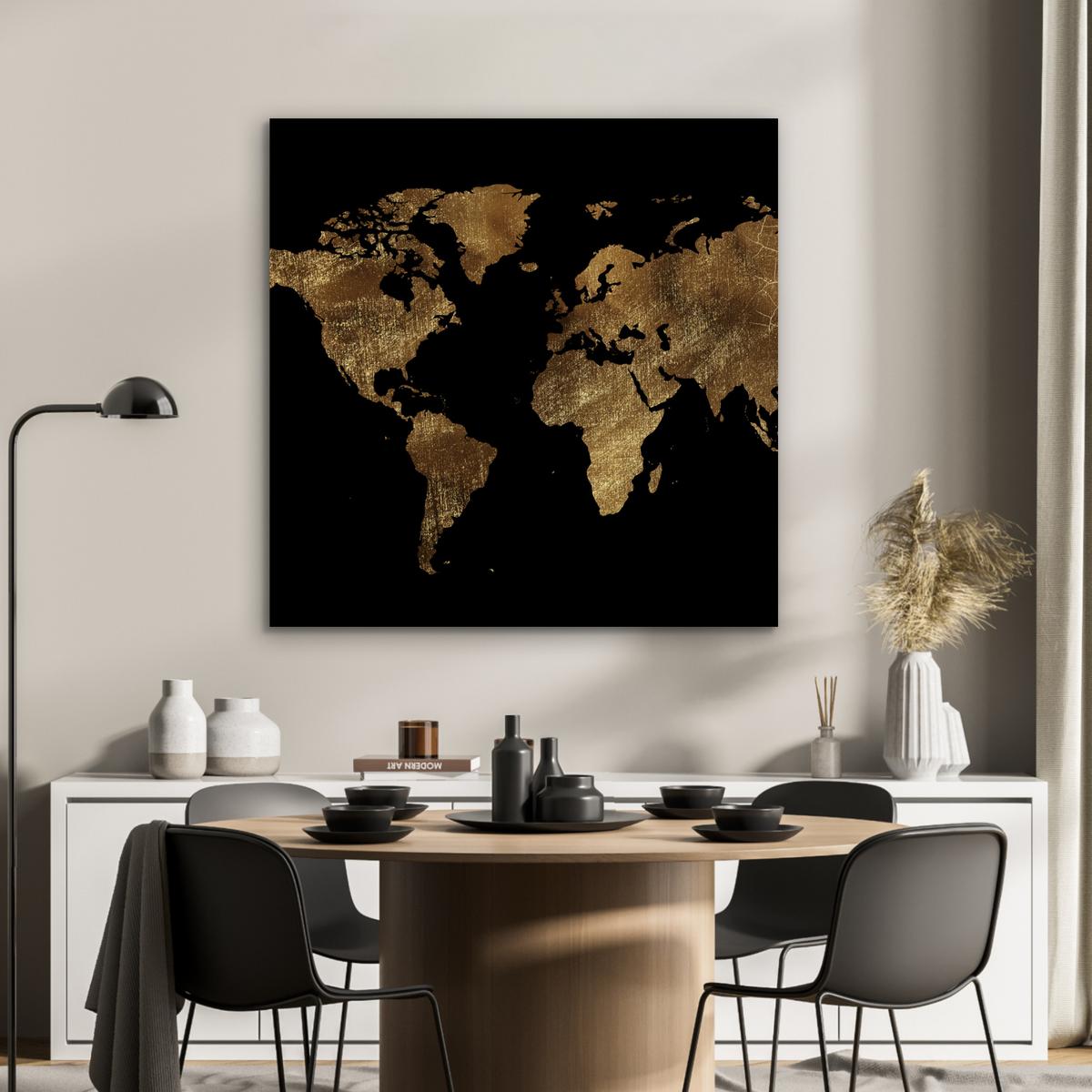 METALLBILD Weltkarte - Gold - Luxus - Erde - Schwarz 90x90 cm - Goldfarben, Metall (90/90cm) - MuchoWow