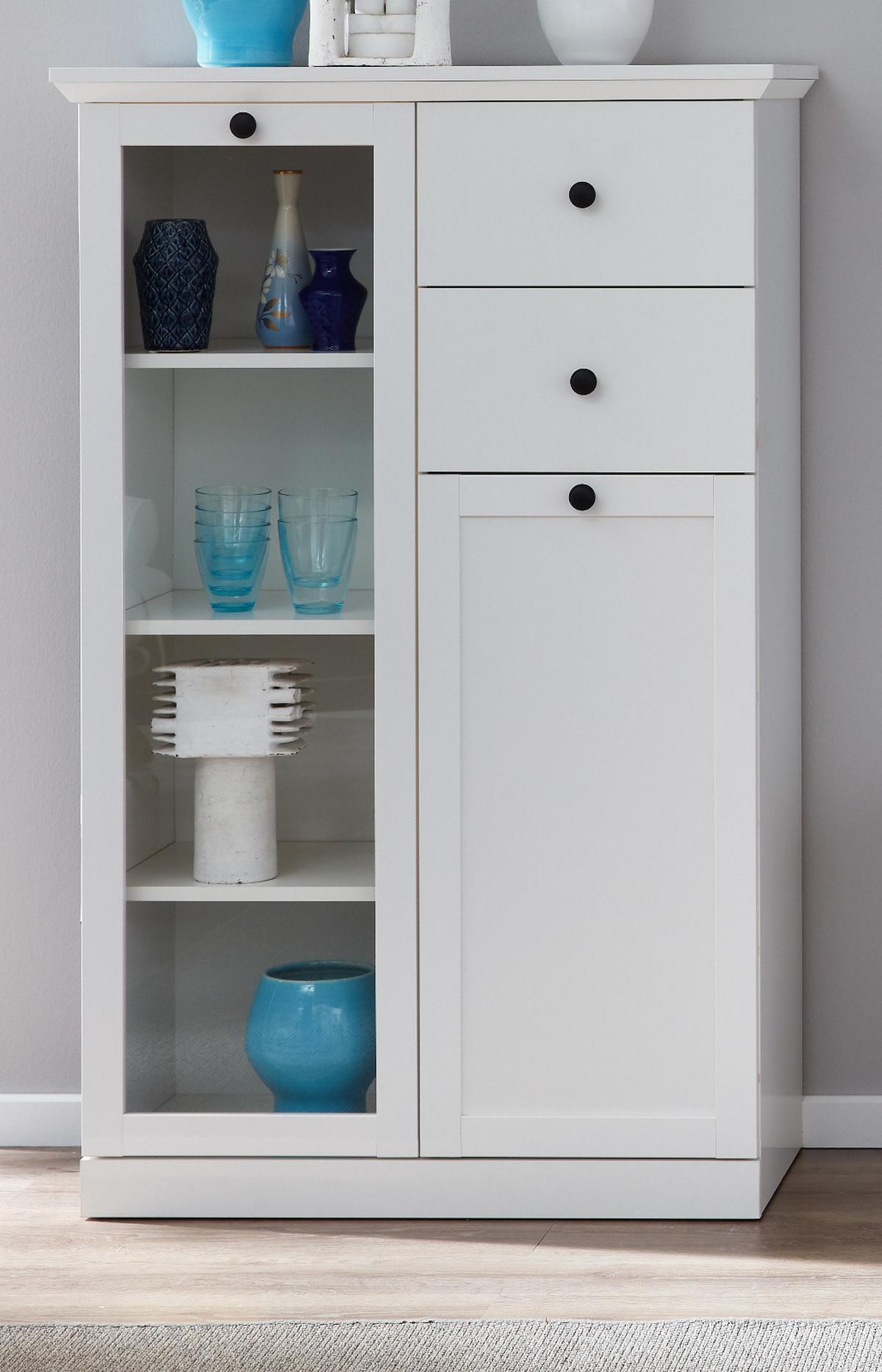 HIGHBOARD weiß matt 81 x 129 cm, Kommode im Landhaus-Stil - Silberfarben/Weiß, Glas/Holzwerkstoff (81/129/41cm) - Top.Furn