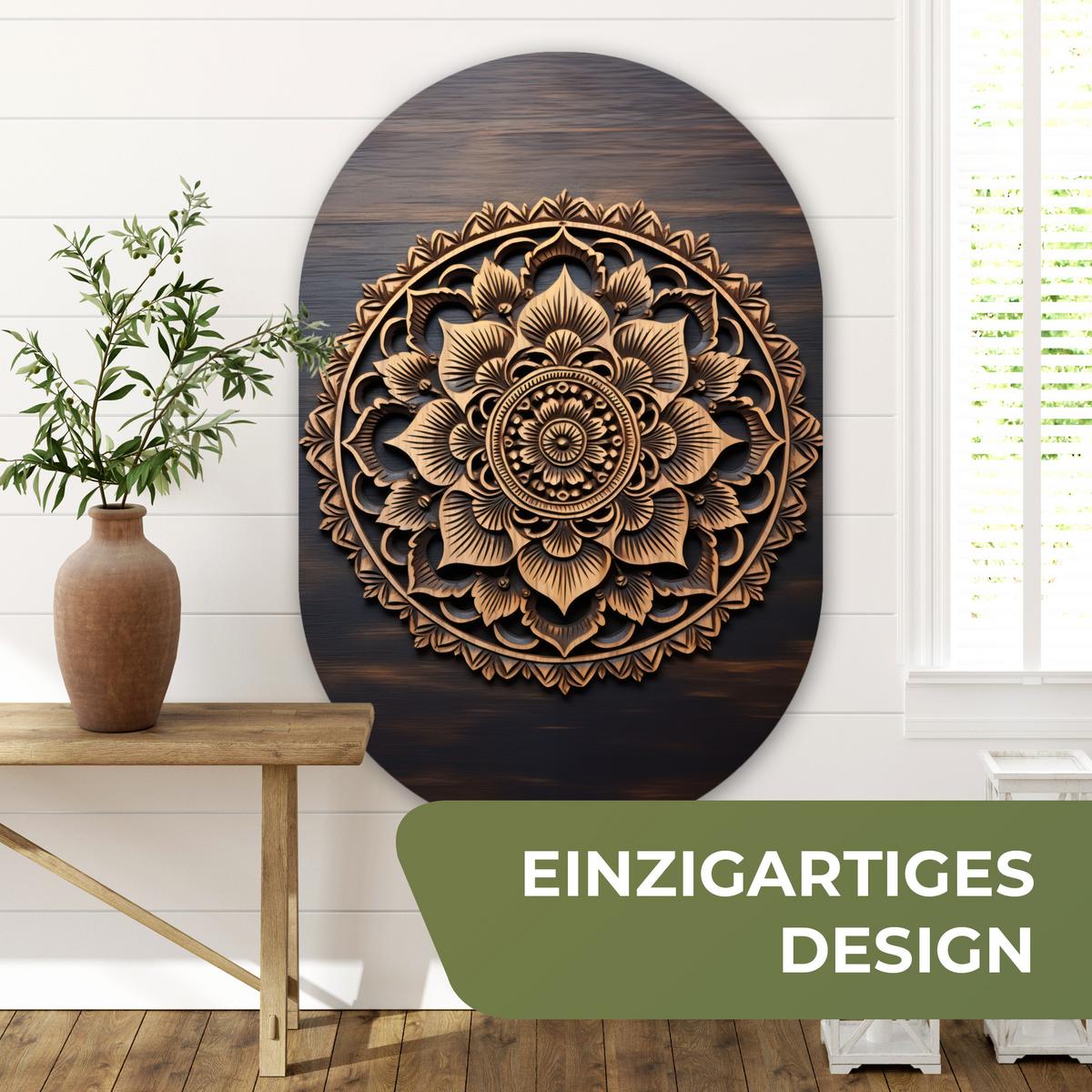 WANDBILD Mandala - Holz - Blumen - Braun Deko Groß 80x120 cm - Gelb, Kunststoff (80/120cm) - MuchoWow