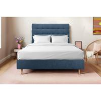 KOPFTEIL gepolstert - Gesteppt – ozeanblauer Stoff - 160 cm - Beige/Dunkelblau, Karton/Holz (160/120/10cm) - Sommeil de Plomb