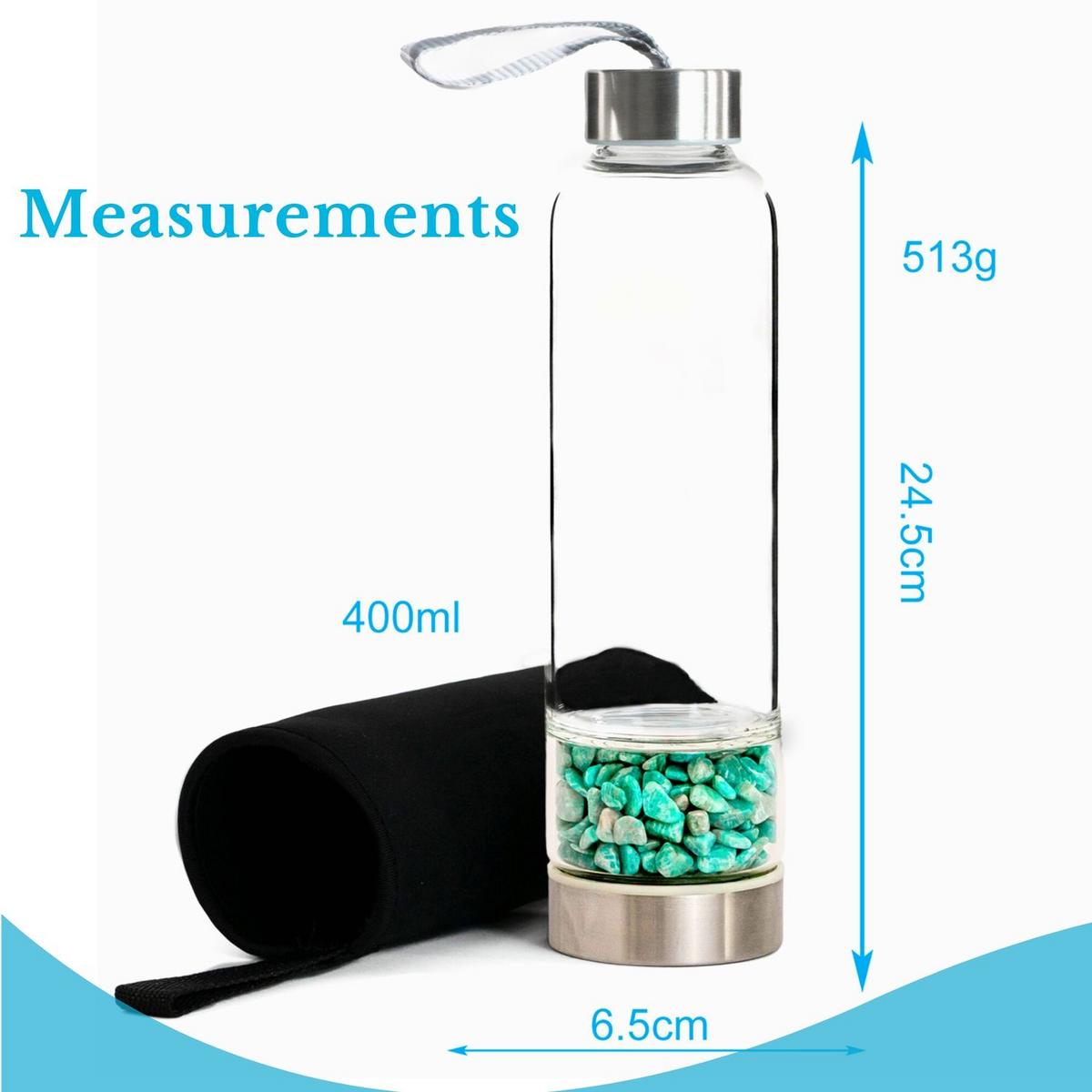 WASSERFLASCHE mit Heilsteinen und Tasche 400ml - Blau, Glas (0.4L) - Intirilife