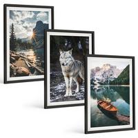 BILDER SET 3er Set - 40x60 cm Schwarzer Rahmen - Berge, Seen, Wölfe, Natur - Schwarz, Kunststoff (40/60cm) - TULUP