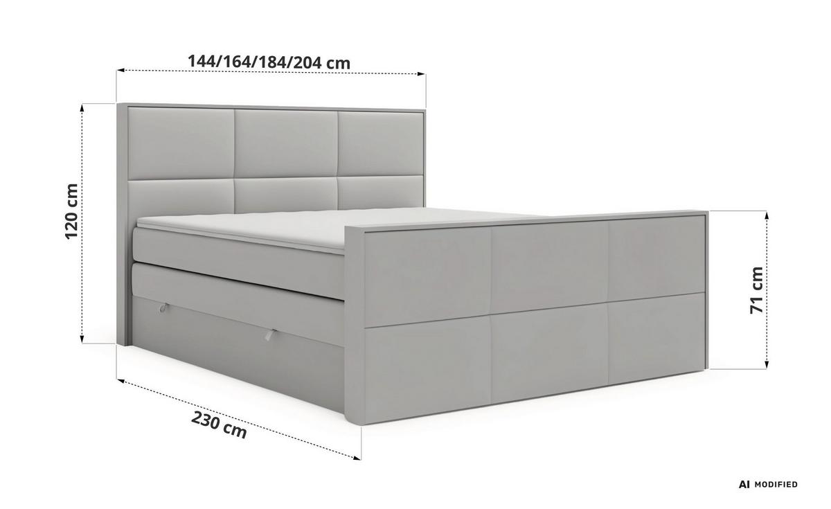BOXSPRINGBETT DELVIT KING DUO 140/200 - Hellgrau Velvet - Topper Visco - H3 - Hellgrau/Schwarz, Kunststoff/Textil (140/200cm) - MKS