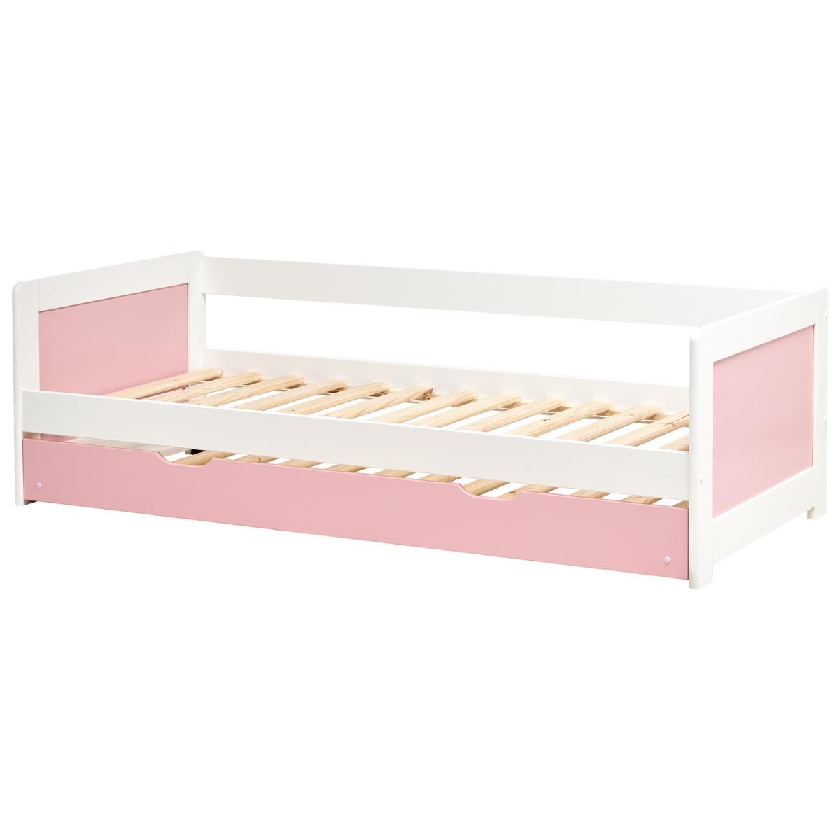 AUSZIEHBETT Kiefernholz 90/200 cm Rosa Gravelines - Pink, Holz (90/200cm) - Beliani