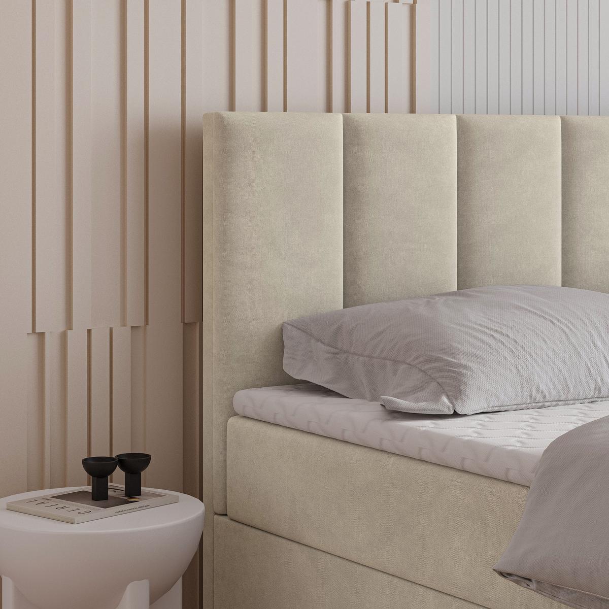 BOXBETT MERIL 160x200 cm mit Matratze und Topper - Beige - Beige, Holz (160/200cm) - MASSENO
