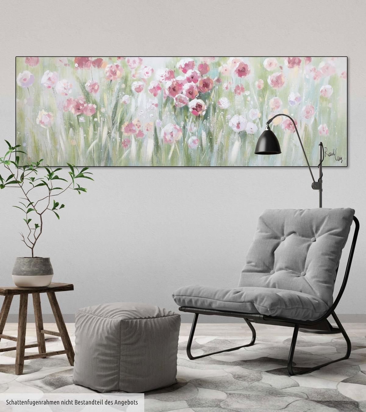 ACRYLBILD HANDGEMALT 150/50 cm - Pink/Grün, Holz/Textil (150/50cm) - KUNSTLOFT