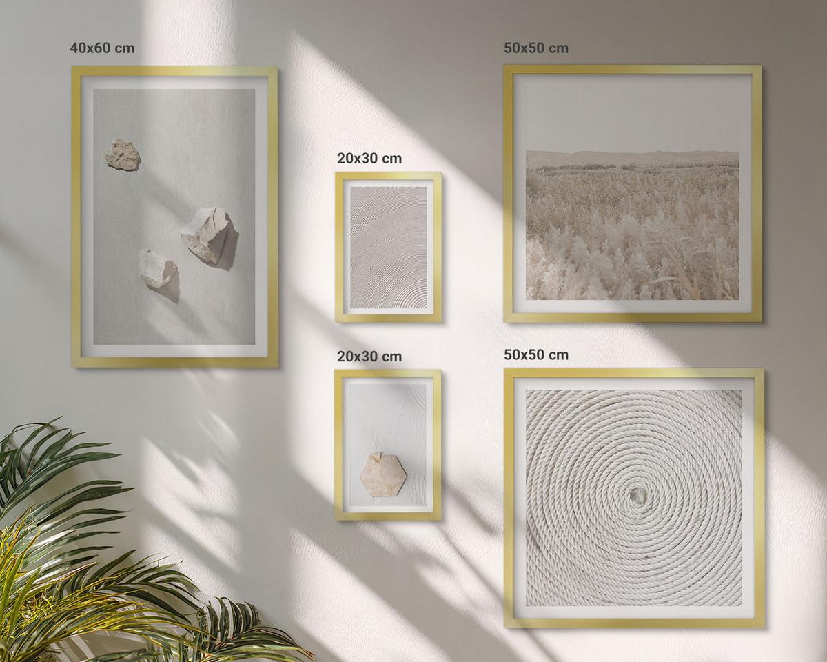 BILDER SET 5er Set - 50x50 cm & 20x30 cm & 40x60 cm Goldrahmen - Leichte Boho-Sandtexturen - Goldfarben, Kunststoff (40/60cm) - TULUP