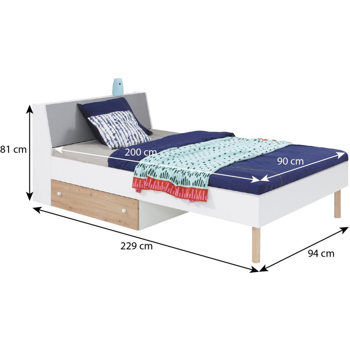 JUGENDBETT Figo mit 1 Schublade, 90x200 cm - Eiche Artisan/Weiß, Holzwerkstoff (90/200cm) - Beautysofa