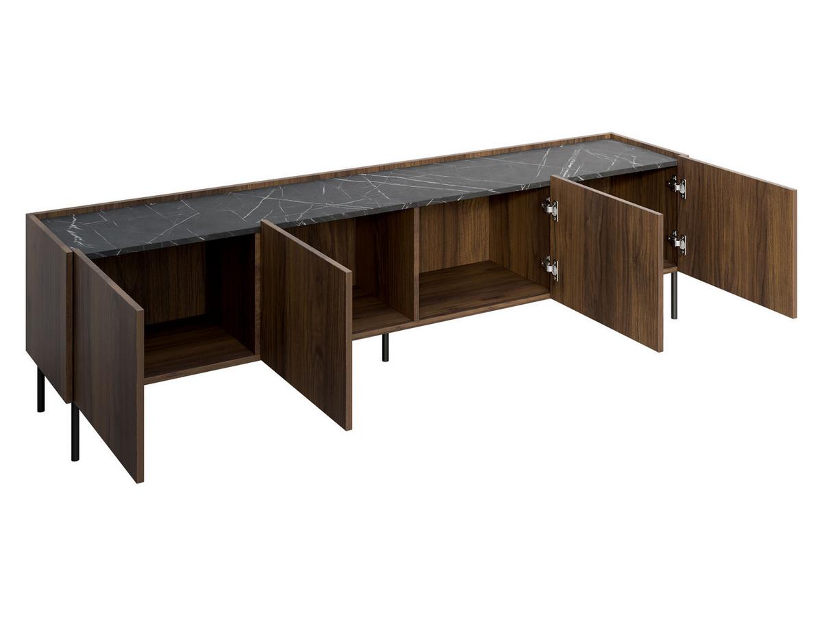 TV-LOWBOARD Tewos 200 2D - Nussbaumfarben/Schwarz, Holzwerkstoff/Metall (200/50/37cm) - MIRJAN24