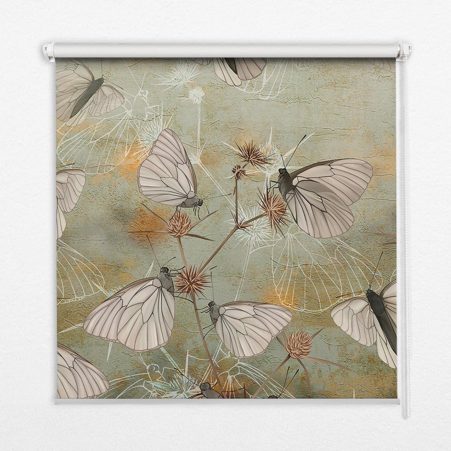 INNENROLLO - Fensterrollo - Rollo - 100x140 cm - Schmetterlinge auf der Wiese - Grün, Kunststoff (100/140/0.5cm) - TULUP