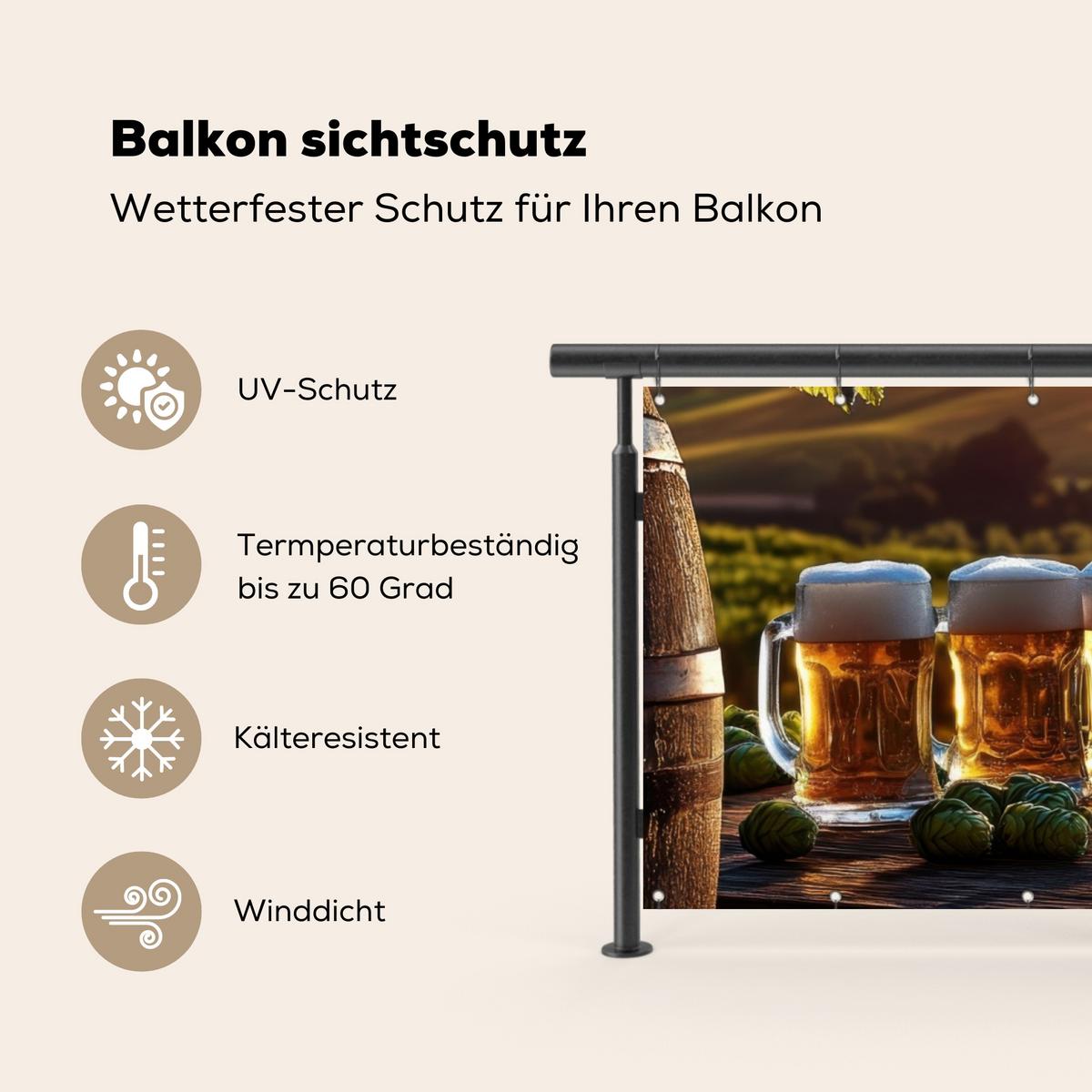 BALKON-SICHTSCHUTZ Bier - Hopfen - Landschaft Balkon Deko 300x110 cm - Grün, Kunststoff (300/110cm) - MuchoWow