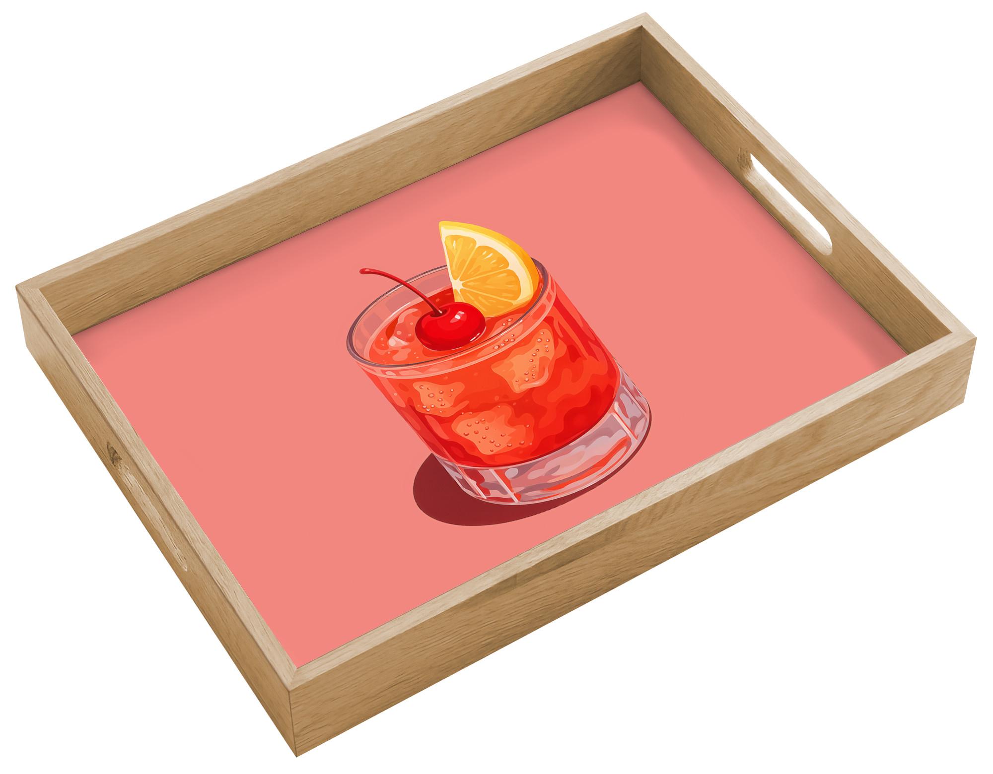 TABLETT Glas - Eiswürfel - Zitrone - Kirsche 40x30 cm - Rosa, Holz (40/5/5cm) - OnlyWow