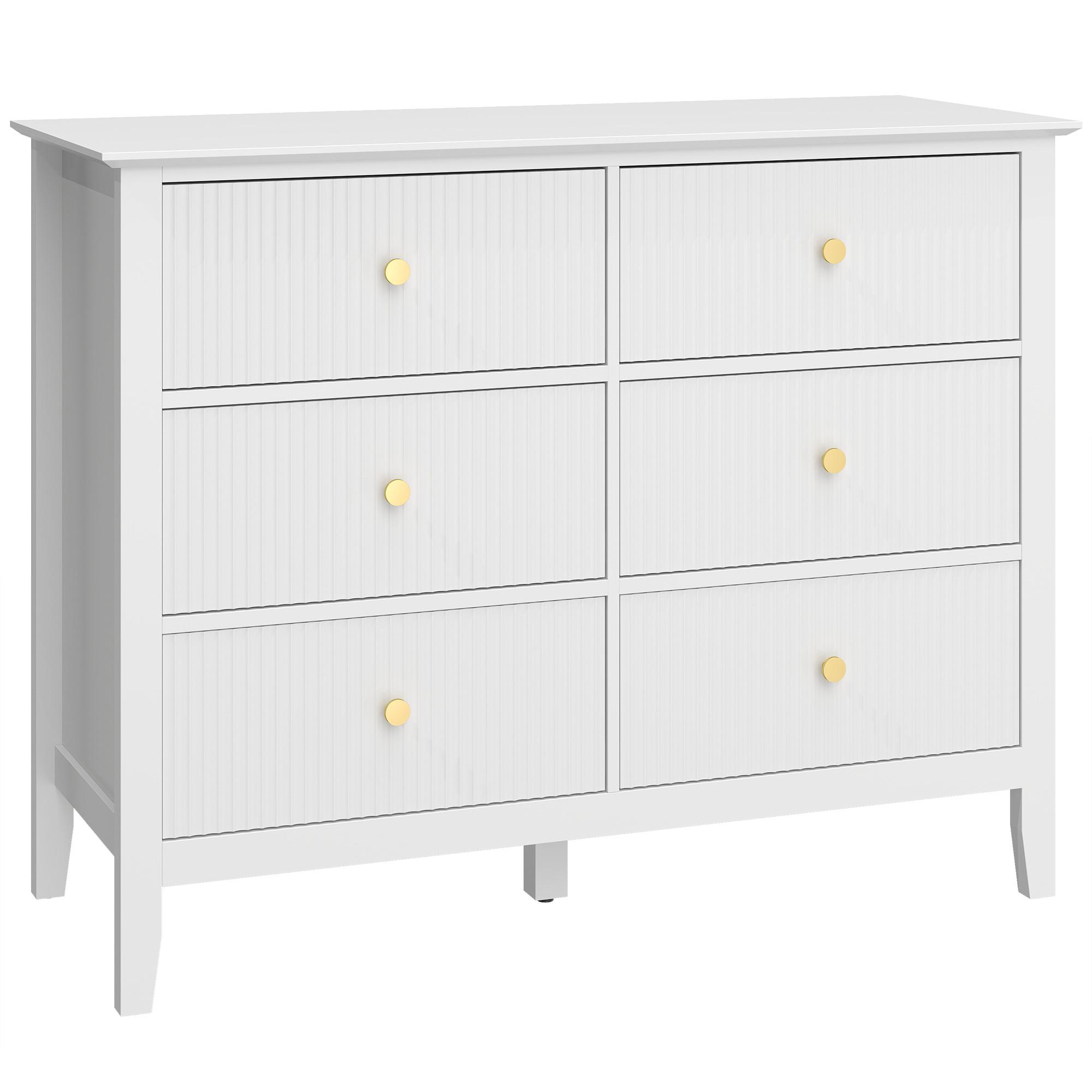 KOMMODE mit 6 Schubläden Weiß 100/40/78 cm - Goldfarben/Weiß, Holzwerkstoff/Metall (40/78/100cm) - HOMCOM