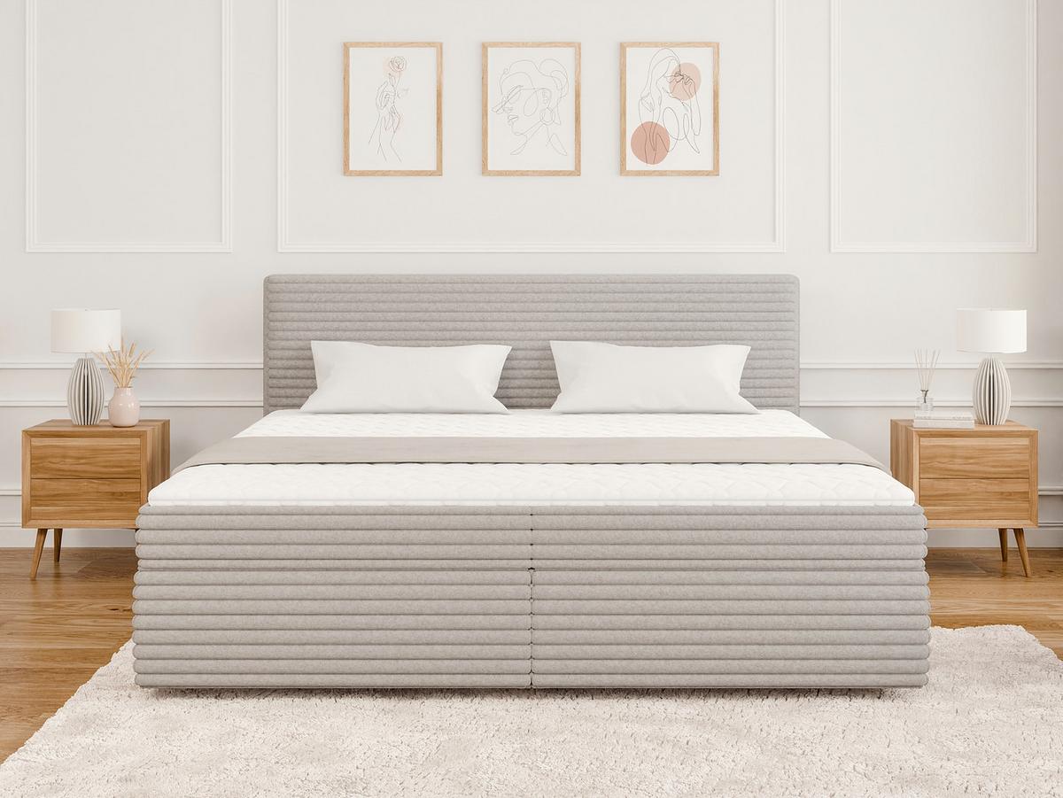 BOXBETT Roma 200/200 cm Hellgrau Plüschcord - Hellgrau/Schwarz, Holz/Kunststoff (200/200cm) - S-Style Möbel