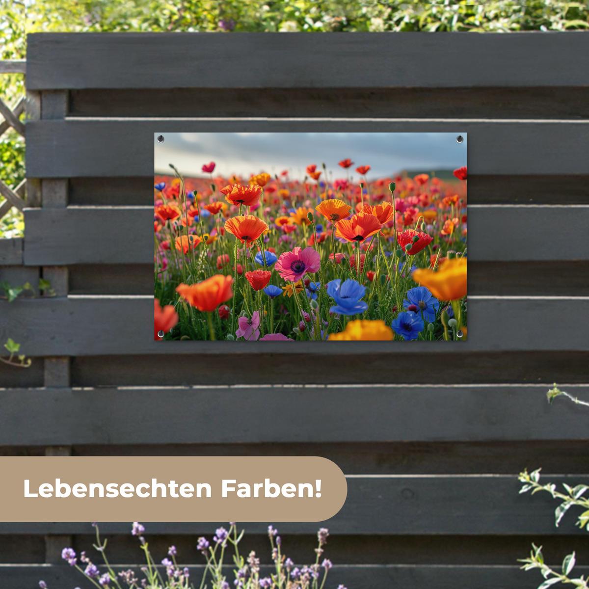 GARTENPOSTER Blumen - Mohnblumen - Farbenfroh - Natur Gartendeko 90x60 cm - Dunkelorange, Kunststoff (90/60/0.2cm) - OnlyWow