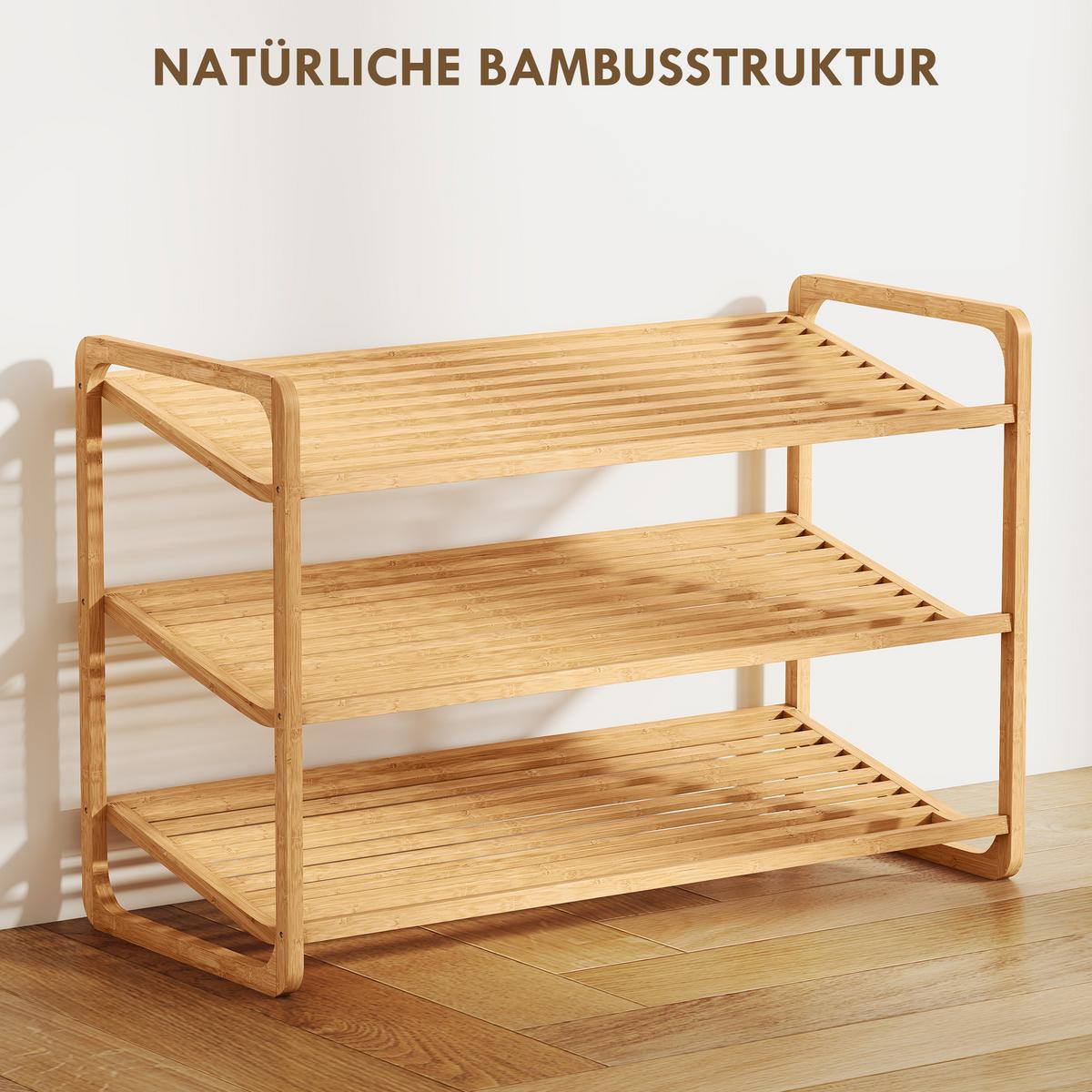 SCHUHREGAL mit 3 Ebenen Schuhaufbewahrung Schuh-Organizer für 9-12 Paar - Naturfarben, Holz/Bambusholz (33/50.8/76cm) - HOMCOM