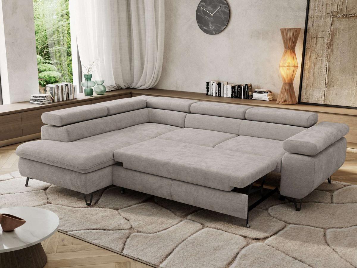 ECKSOFA PABLO L Hellgrau Schenille glatt - Links Seite - Hellgrau/Schwarz, Textil/Metall (208/273cm) - MKS