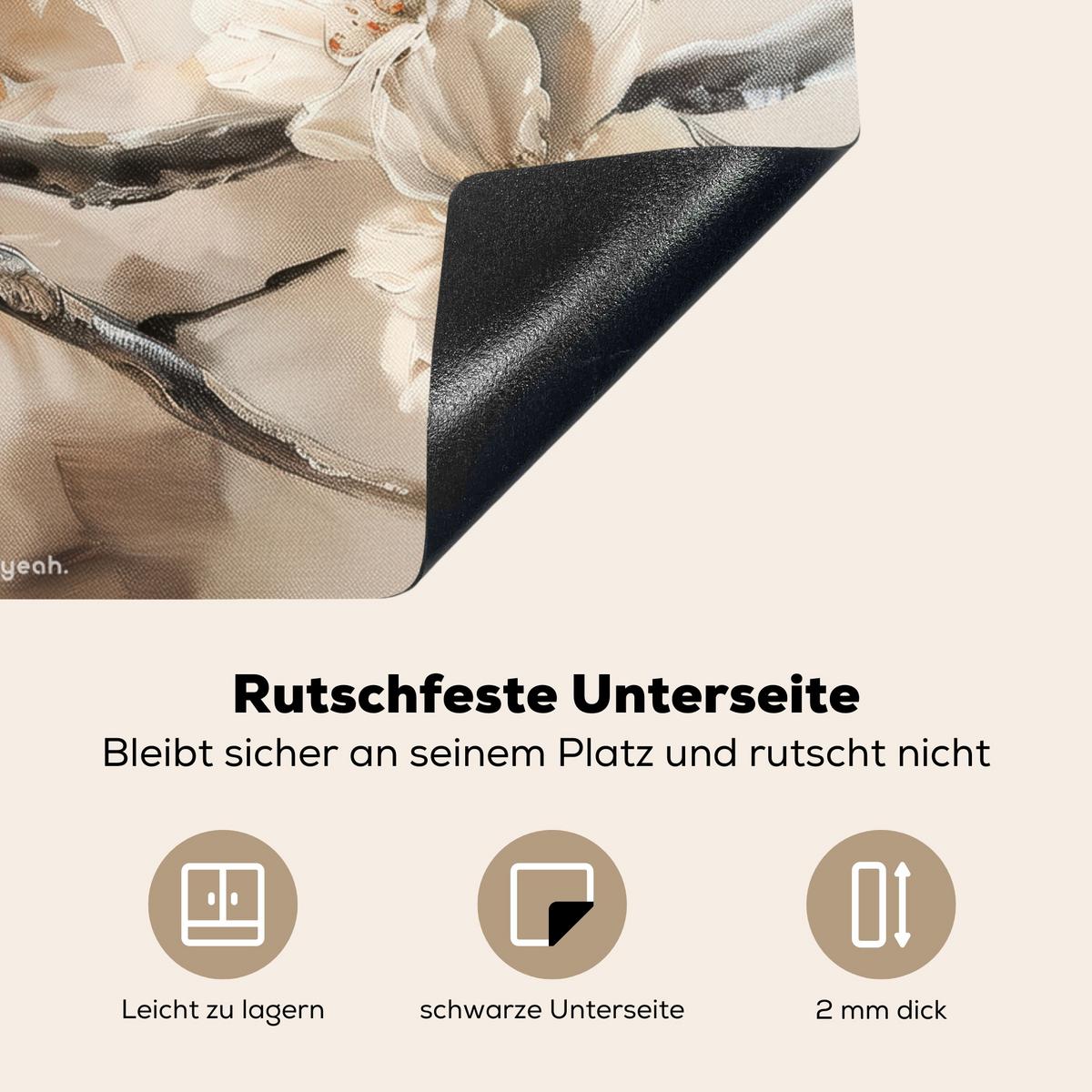 HERDABDECKPLATTE Blumen - Abstrakt - Gemalt - Beige Herdabdeckung Induktionsfeld 65x52 cm - Kaschmir, Kunststoff (65/52/0.2cm) - MuchoWow