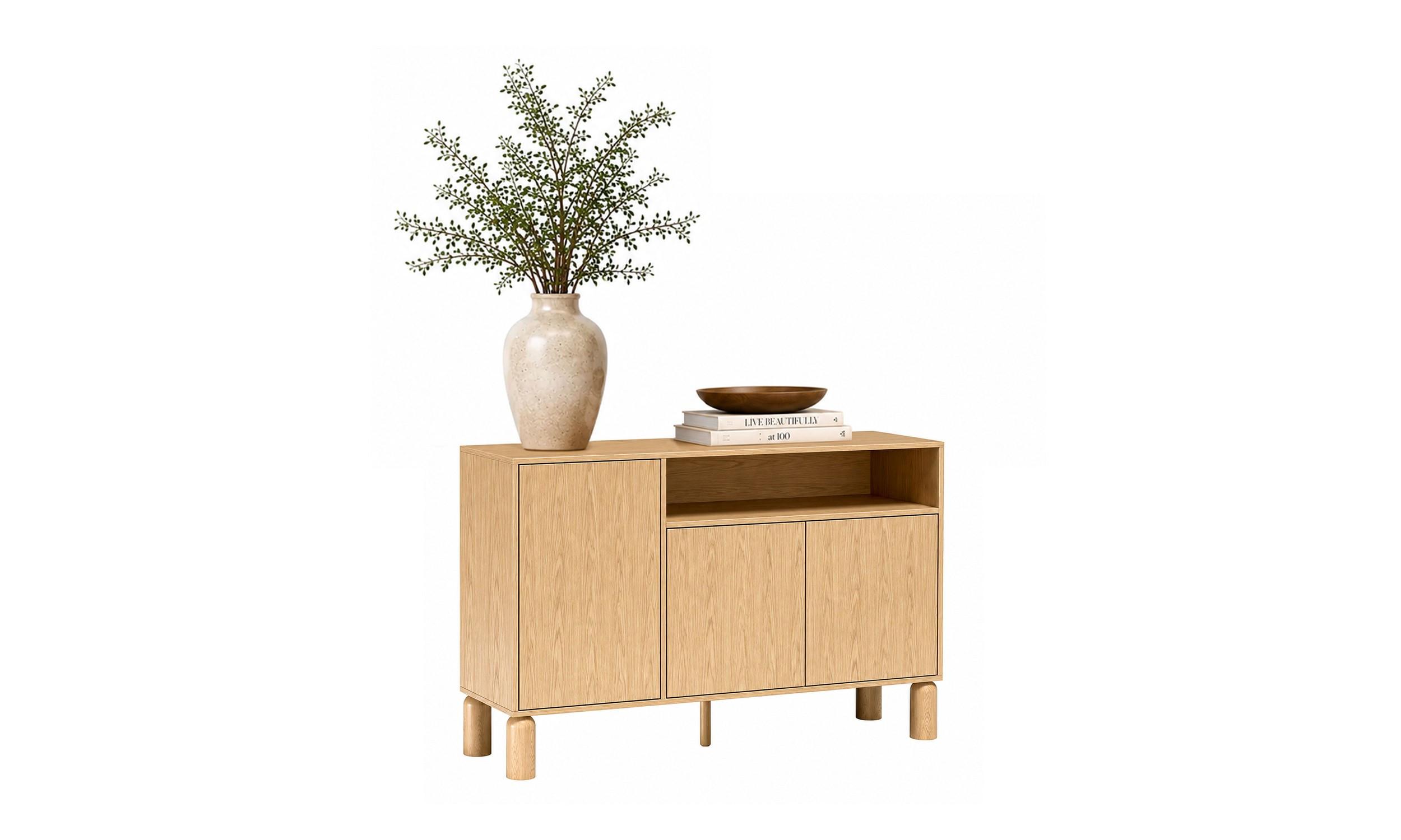 KOMMODE LINDEN 140/40,6/91,6 cm 3 Türen offenes Fach Eiche Bookmatch - Eichefarben, Eichenholz/Holzwerkstoff (140/91.6/40.6cm) - Lookway