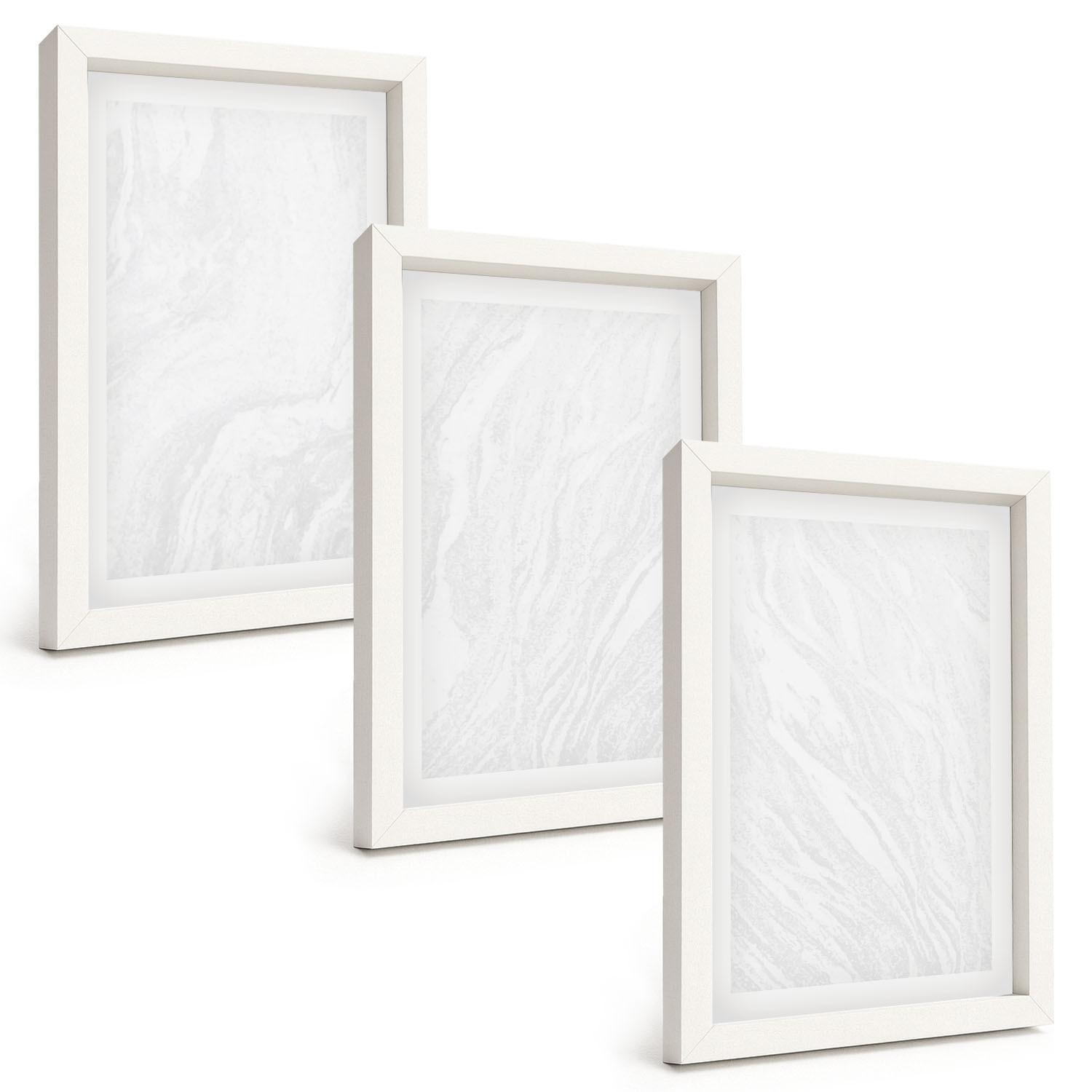 BILDER SET 3er Set - 20x30 cm Weißer Rahmen - Elegante Marmorstruktur - Weiß, Kunststoff (20/30cm) - TULUP