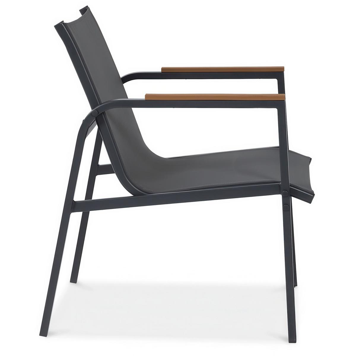GARTENSET Thaiti, 2-Sitzer-Sofa + 2 Sessel + Couchtisch, Polywood-Armlehnen, Dunkelgrau - Dunkelgrau, Metall - Beautysofa