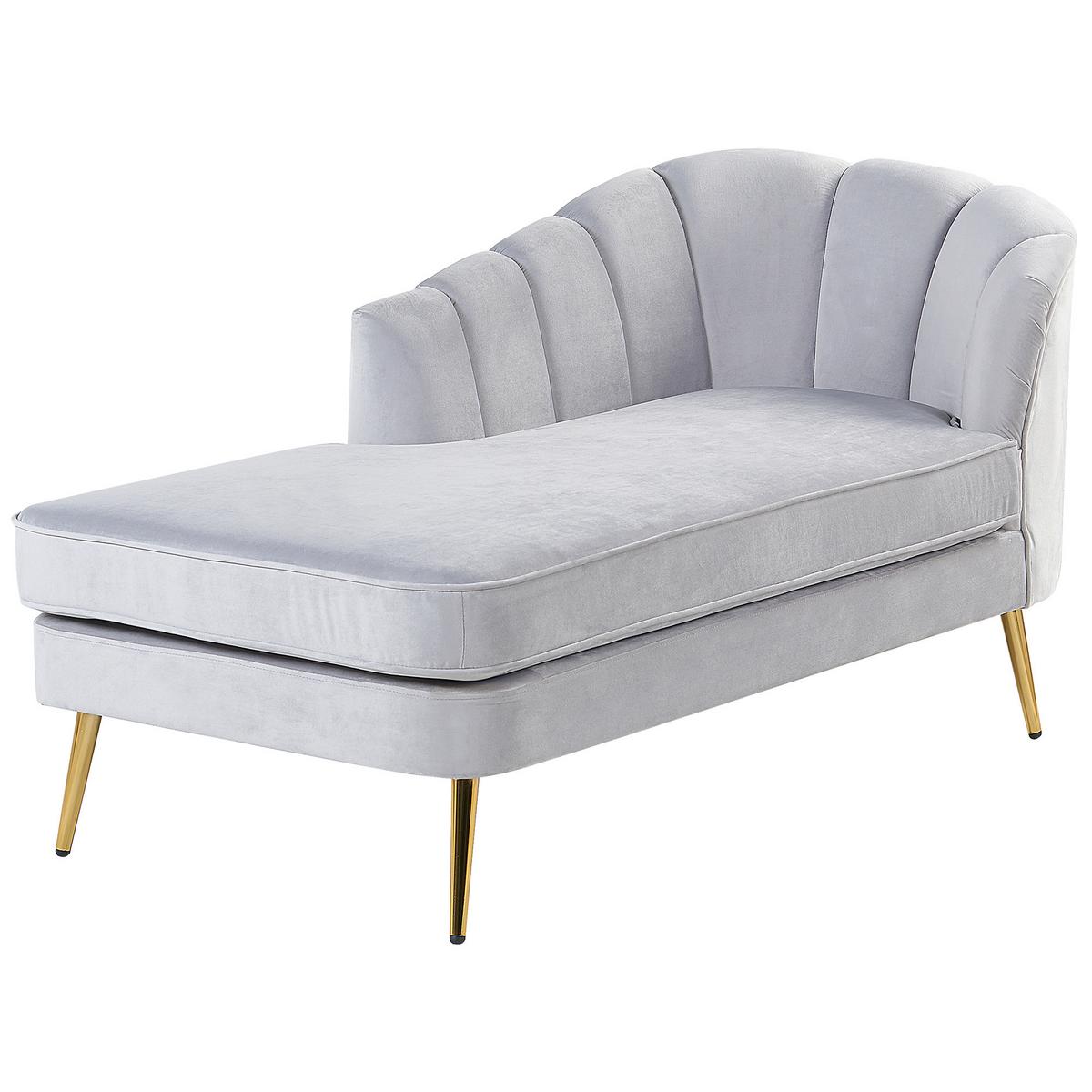 CHAISELONGUE Samtstoff hellgrau rechtsseitig Allier - Goldfarben/Grau, Textil (150/75/76cm) - Beliani