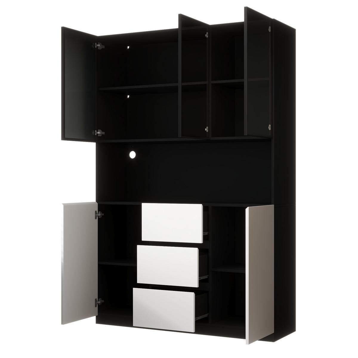 VITRINESCHRANK schwarz & weiß 200 cm hoch mit led-beleuchtung & kabelmanagement - Schwarz, Holzwerkstoff (120/200/40cm) - Urban Meuble