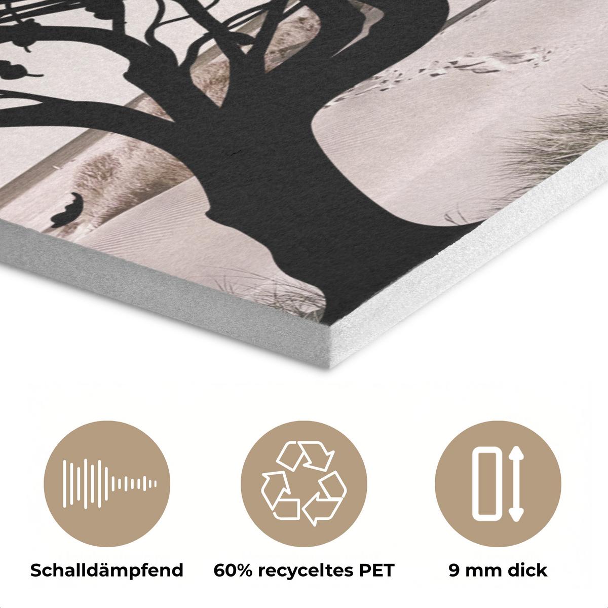 AKUSTIKBILD Strand - Meer - Menschen - Baum - Moderne Kunst Kunstdruck Schlafzimmer 50x70 cm - Hellgrau, Kunststoff (50/70/0.9cm) - MuchoWow