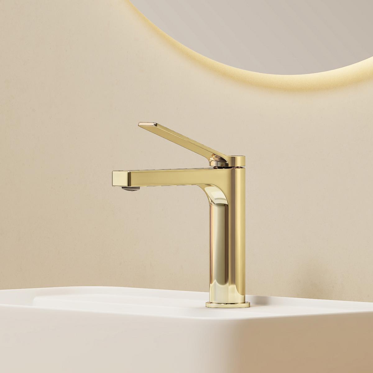 WASCHTISCHARMATUR mit Spulen-Zertifiziertem Filterelement Champagnergold 17,3/19,5 cm - Goldfarben, Metall (17.3/4.6/19.5cm) - EMKE