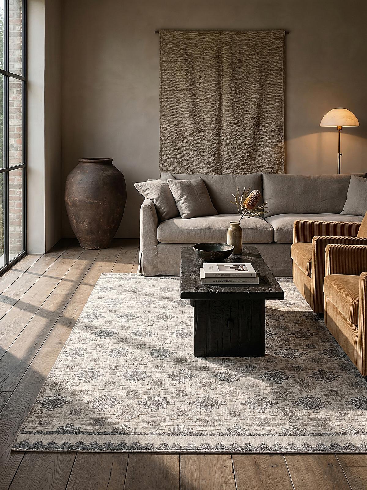 TEPPICH Waschbar RIDGE, geometrisch, aus Mischfasern, Grau-Beige, 155 x 230 cm - Grau, Textil (230/155cm) - KADIMA DESIGN