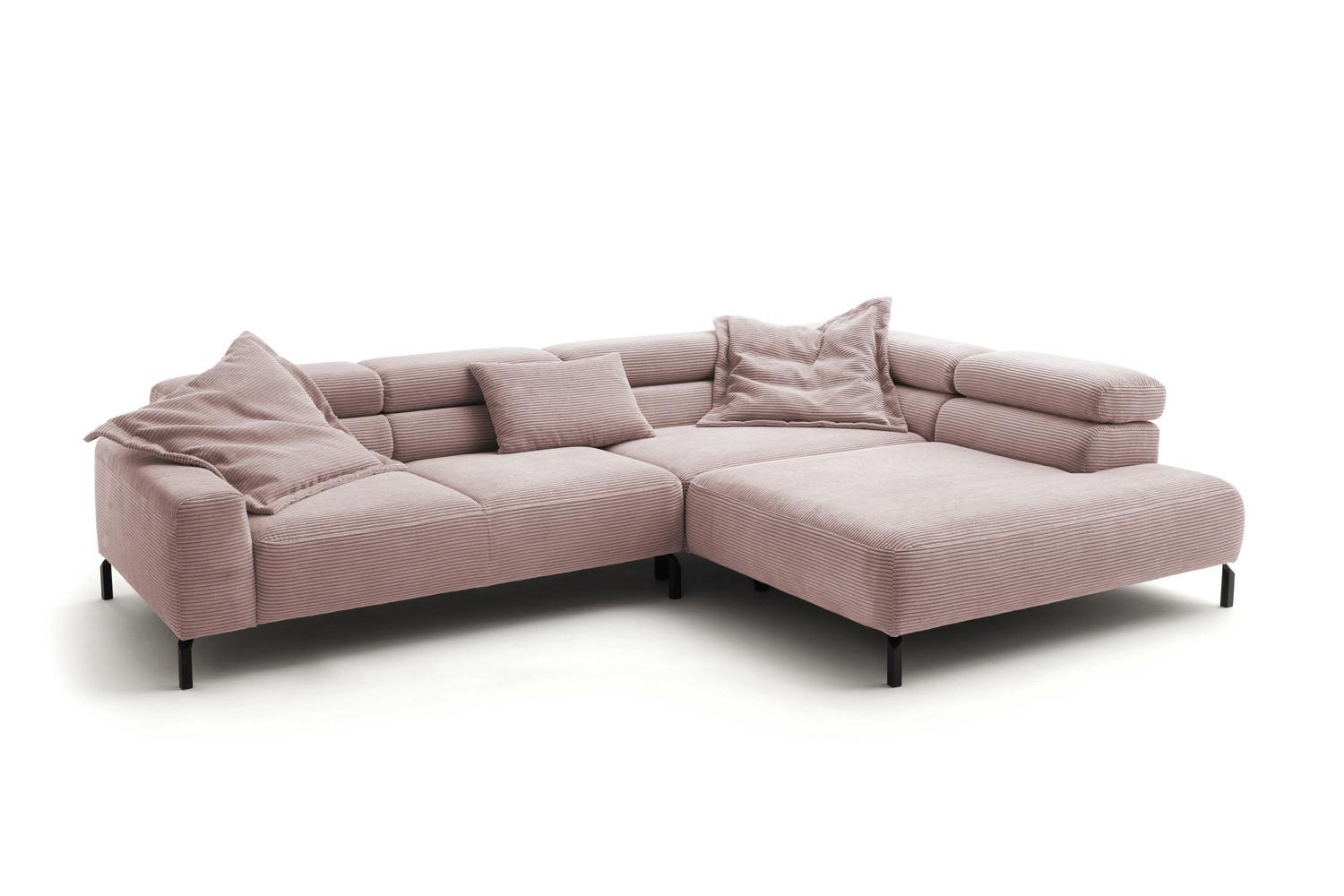 ECKSOFA DELIA Pink Cord - Schwarz/Rosa, Textil/Metall (312/219cm) - KAWOLA