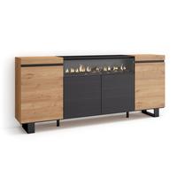 SIDEBOARD Elektrokamin, eiche, schwarz, 200/35/87cm - Multicolor, Holzwerkstoff (200/87/35cm) - Skraut Home