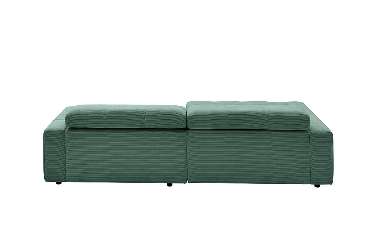 ECKSOFA MIT MOTORISCHEM SITZVORZUG RENO Smaragdgrün Cord Relaxfunktion - Smaragdgrün/Schwarz, Kunststoff/Textil (258/217cm) - KAWOLA