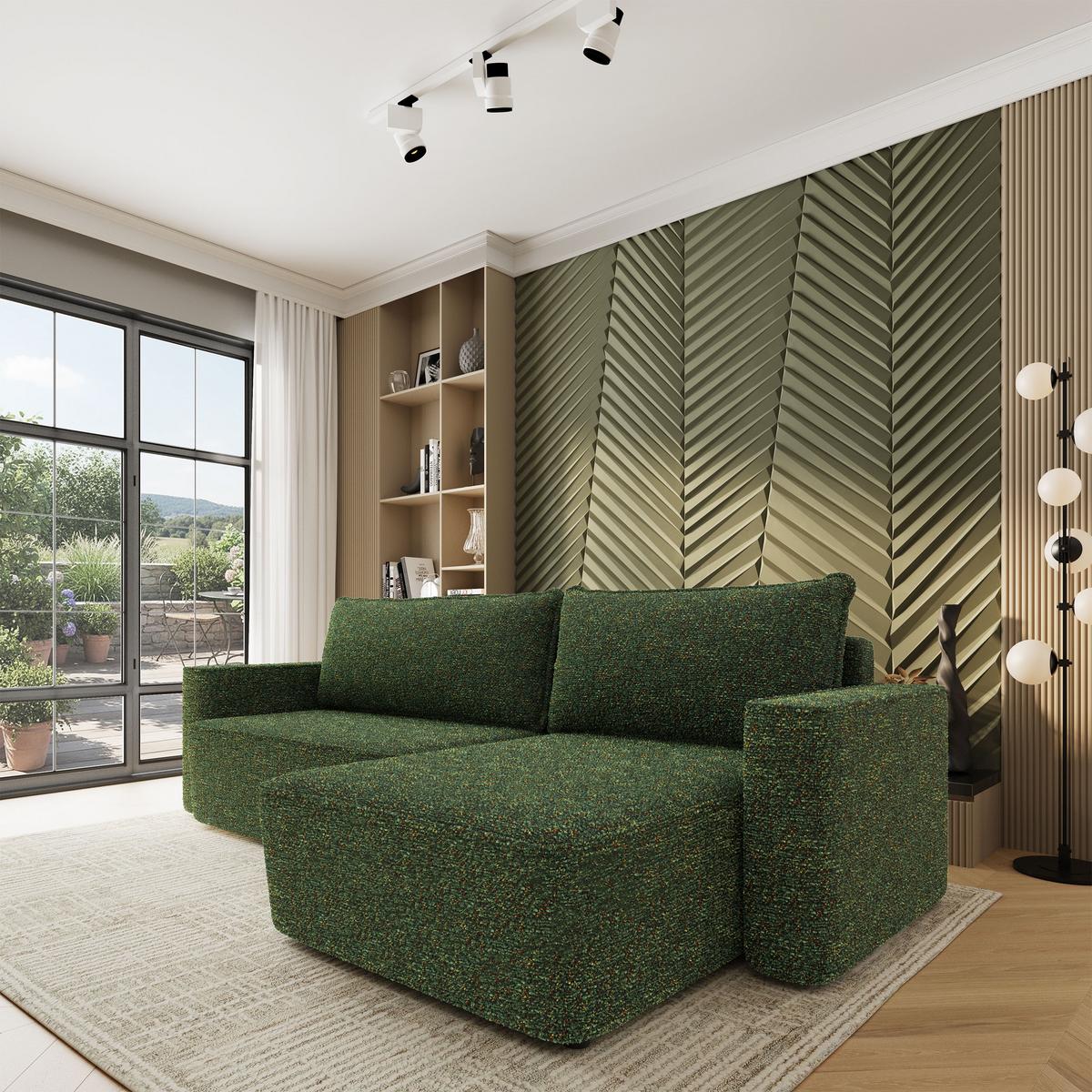 ECKSOFA BELARO BL Grün Chenille mit Schlaffunktion - Grün, Holz/Textil (280/162cm) - MASSENO